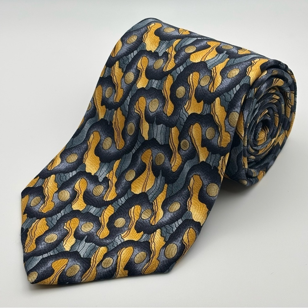 J. Garcia | Abstract Silk Necktie Tie | Blue/Yellow